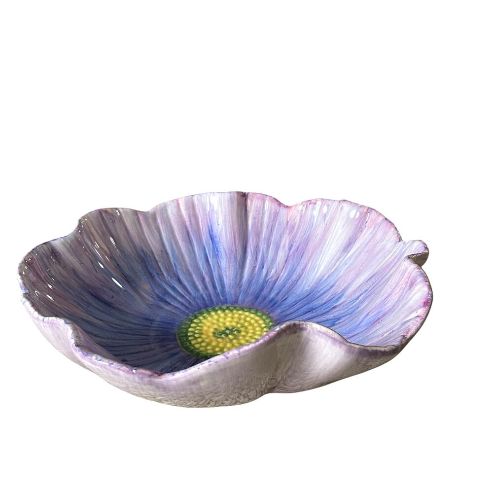 MAXCERA Purple Flower Ceramic Serving Bowl 12in Spring Easter New - Picture 14 of 15